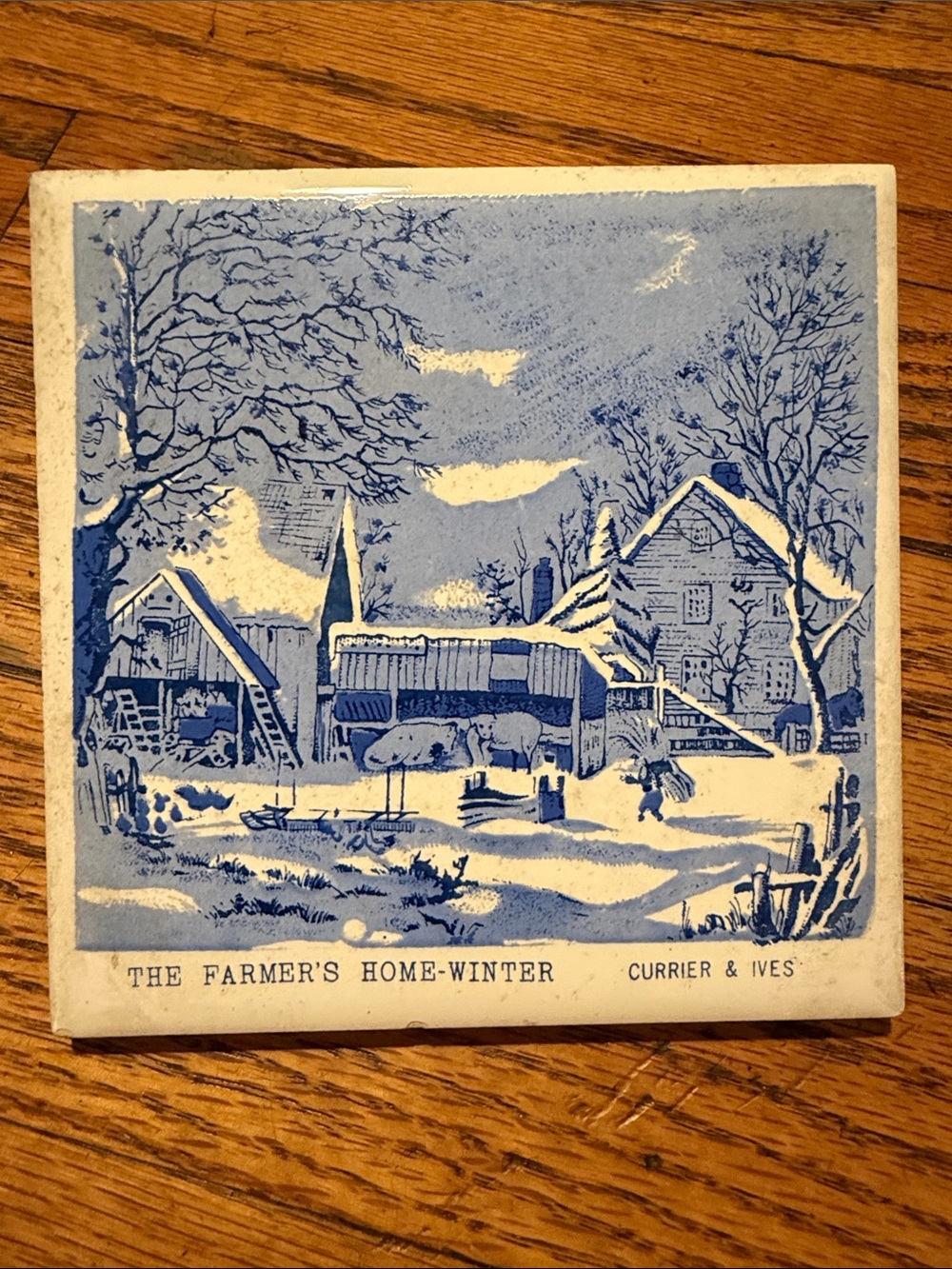 Cathay Currier & Ives The Farmer’s Home -Winter Decorative Tile, 4”